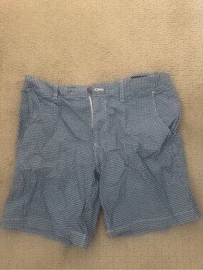 Bonobos Navy and White Gingham Shorts with Teal Trim